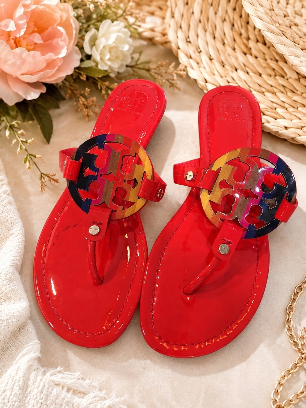 Tory Burch Miller Sandals Poppy Red/Multi